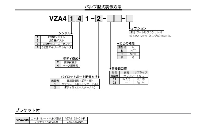 VZA400シリーズ 型式表示方法2