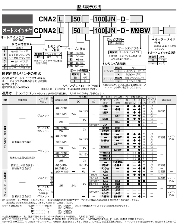 CNA2,CDNA2シリーズ 型式表示方法2